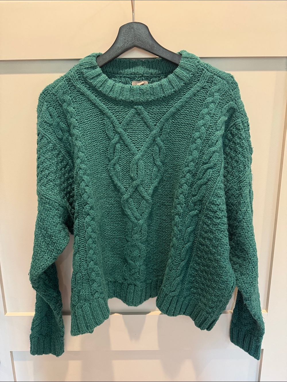 aerie Teal Cable Knit Scoop Crewneck Sweater